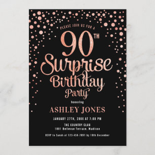 Invitation Surprise 90e fête d'anniversaire - Black & Rose Go