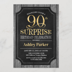 Invitation Surprise 90e fête d'anniversaire - Chalkboard Gold