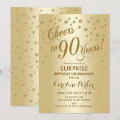 Invitation Surprise 90e fête d'anniversaire - Gold (Devant / Derrière)
