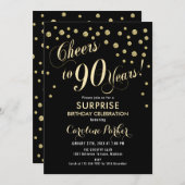 Invitation Surprise 90e fête d'anniversaire - Gold Black (Devant / Derrière)
