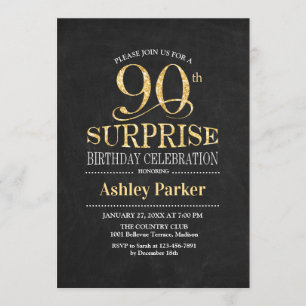 Invitation Surprise 90e fête d'anniversaire - Gold Black