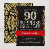 Invitation Surprise 90e fête d'anniversaire - Gold Black Red (Devant / Derrière)