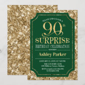 Invitation Surprise 90e fête d'anniversaire - Gold Green (Devant / Derrière)
