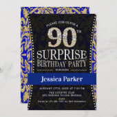 Invitation Surprise 90e fête d'anniversaire - Gold Navy Blue (Devant / Derrière)