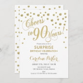 Invitation Surprise 90e fête d'anniversaire - Gold White (Devant / Derrière)