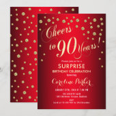 Invitation Surprise 90e fête d'anniversaire - Red Gold (Devant / Derrière)