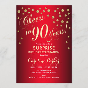 Invitation Surprise 90e fête d'anniversaire - Red Gold
