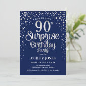 Invitation Surprise 90e fête d'anniversaire - Silver & Navy B (Debout devant)