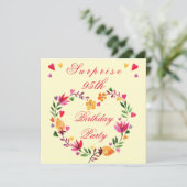 Invitation Surprise 95e anniversaire aquarelle Coeur floral (Debout devant)