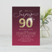 Invitation Surprise adulte en or bordeaux moderne 90e anniver (Debout devant)