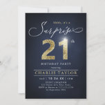 Invitation Surprise adulte moderne bleu et or 21e anniversair<br><div class="desc">Modern Shhh, c'est une surprise 21ème anniversaire invitation de fête comprend script élégant et faux or parties scintillant numéro 21 et vos détails de fête sur bleu marine couleur arrière - plan, simple et élégant, grande surprise invitation d'anniversaire adulte jalon d'anniversaire pour les hommes et les femmes. la couleur noire...</div>