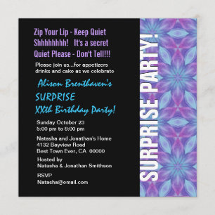 Invitation SURPRISE Année Anniversaire Florale violette et bl