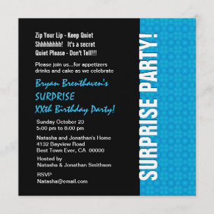 Invitation SURPRISE Année Anniversaire Moderne Turquoise Blue