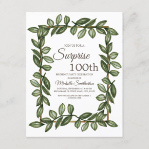 Invitation Surprise Anniversaire 100 ans Feuilles Vertes Femm