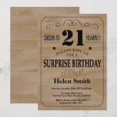 Invitation Surprise Anniversaire 21 ans Bois Rustique (Devant / Derrière)