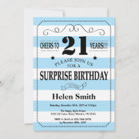 Surprise Anniversaire 21 Bleu et Rayures Blanches