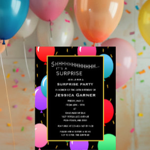 Invitation Surprise Anniversaire Ballons et Confetti âge pers