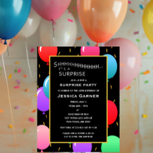Invitation Surprise Anniversaire Ballons et Confetti âge pers