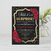 Invitation Surprise Anniversaire - Black Gold Red Roses (Debout devant)