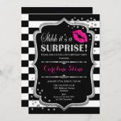 Invitation Surprise Anniversaire - Black Pink Silver (Devant / Derrière)