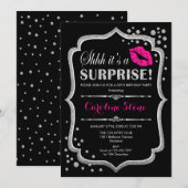 Invitation Surprise Anniversaire - Black Pink Silver (Devant / Derrière)
