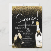 Invitation Surprise Anniversaire Champagne Black Gold (Devant)