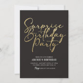 Invitation Surprise Anniversaire Fête Élégant Noir & Or (Devant)