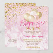 Invitation Surprise Anniversaire Fête Rose Glamour Ballotte (Devant / Derrière)