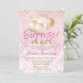 Invitation Surprise Anniversaire Fête Rose Glamour Ballotte (Debout devant)