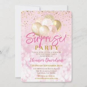Invitation Surprise Anniversaire Fête Rose Glamour Ballotte