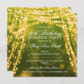 Invitation Surprise Anniversaire Fête String Lumières Or (Devant / Derrière)