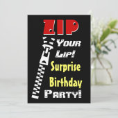 Invitation SURPRISE Anniversaire Fête Zip Your Lip V2 (Debout devant)