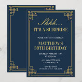 Invitation Surprise Anniversaire Marine bleu Gold Hommes 39e (Devant / Derrière)