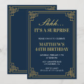 Invitation Surprise Anniversaire Marine bleu Gold Hommes 44e  (Devant / Derrière)