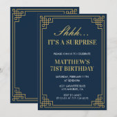 Invitation Surprise Anniversaire Marine bleu Gold Hommes 71e  (Devant / Derrière)