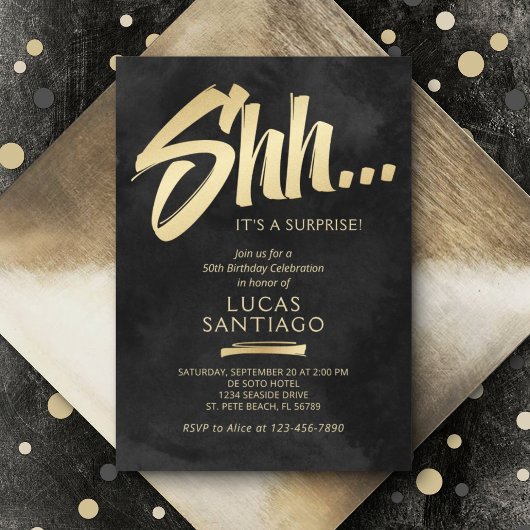 Invitation Surprise Anniversaire Noir Or