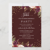Invitation Surprise Anniversaire Or Confetti Bourgogne Floral (Devant)