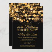 Invitation Surprise Anniversaire Or Éclairage & Étoiles (Devant / Derrière)