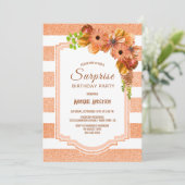 Invitation Surprise Anniversaire Orange rayé Floral (Debout devant)