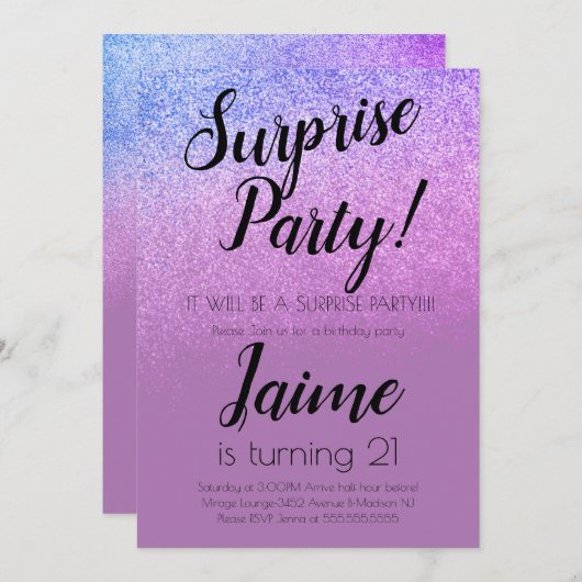 Invitation Surprise Anniversaire Parties scintillant Purple O (Devant / Derrière)
