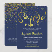 Invitation Surprise Anniversaire Party Blue Gold Typographie (Devant / Derrière)