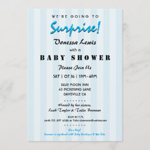 Invitation Surprise Baby shower Blue Stripes