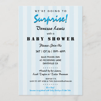 Invitation Surprise Baby shower Blue Stripes