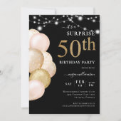 Invitation Surprise Ballons Black Gold 50e anniversaire (Devant)