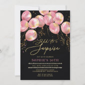 Invitation Surprise Ballons rose Or Black 50e anniversaire (Devant)