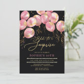 Invitation Surprise Ballons rose Or Black 50e anniversaire (Debout devant)