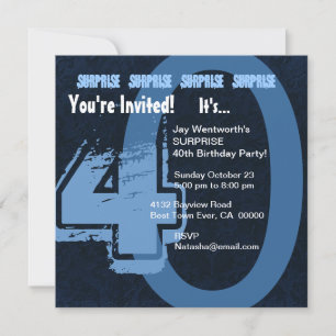 Invitation SURPRISE Big 40th Birthday Hues of Blue F003