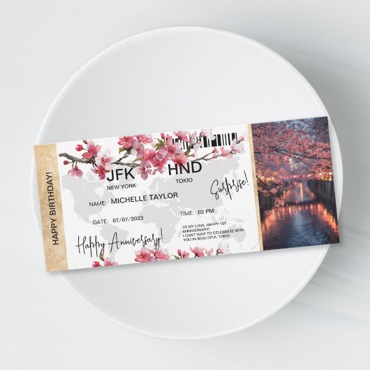 Invitation Surprise Birthday Boarding Pass Tokio Trip Ticket