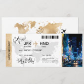 Invitation Surprise Birthday Boarding Pass Tokio Trip Ticket (Devant / Derrière)
