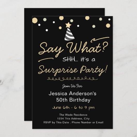 Invitation Surprise Birthday Party Any Age Minimal Confetti (Devant / Derrière)